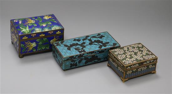 Three rectangular cloisonne cigarette boxes